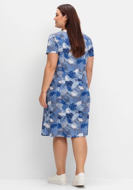 Sheego Jerseykleid Mit Alloverdruck Und Taschen - Blau Gemustert Sheego