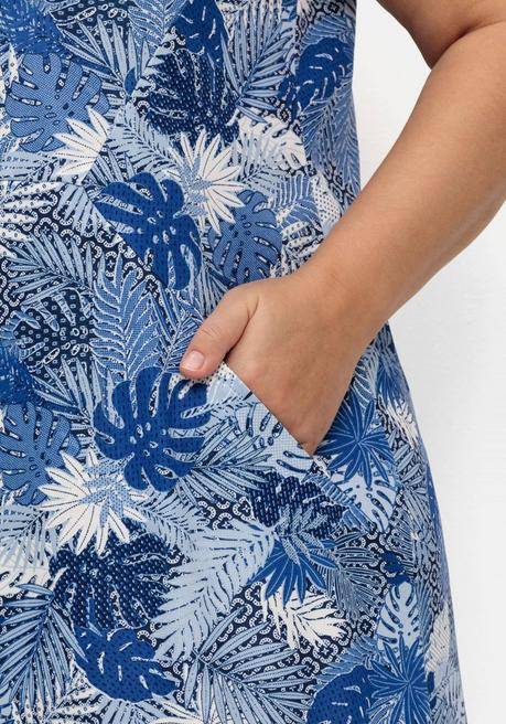 Sheego Jerseykleid Mit Alloverdruck Und Taschen - Blau Gemustert Sheego