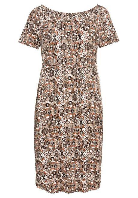 Sheego Jerseykleid Mit Bindeband Und Carmenausschnitt - Rostrot Gemustert Sheego