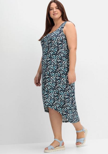 Sheego Jerseykleid Mit Blätterdruck Und Taschen - Tiefblau Gemustert Sheego