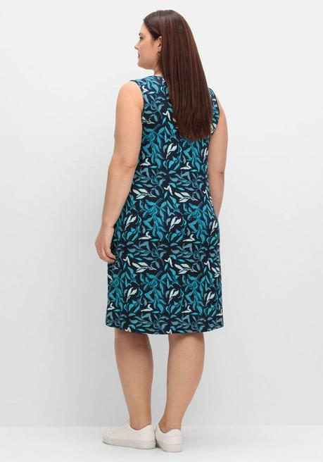 Sheego Jerseykleid Mit Blätterprint Und Taschen - Tiefblau Gemustert Sheego
