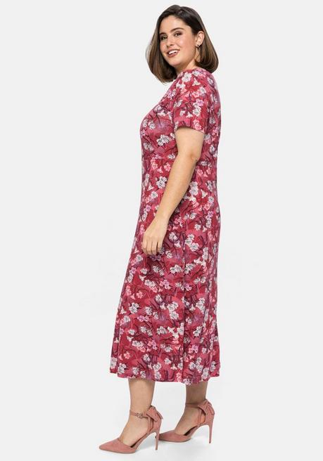 Sheego By Joe Browns Jerseykleid Mit Blumendruck, In Midi-Länge - Rot Bedruckt Sheego