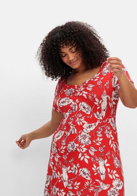 Sheego By Joe Browns Jerseykleid Mit Blumendruck Und Herzausschnitt - Rot Gemustert Sheego