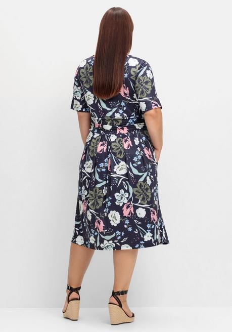 Sheego Jerseykleid Mit Blumendruck Und Taillenband - Marine Gemustert Sheego