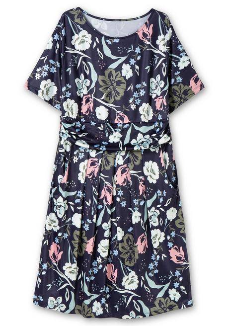 Sheego Jerseykleid Mit Blumendruck Und Taillenband - Marine Gemustert Sheego