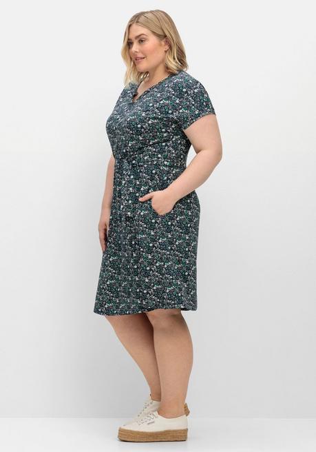 Sheego Jerseykleid Mit Blumenprint Und Bindegürtel - Nachtblau Gemustert Sheego