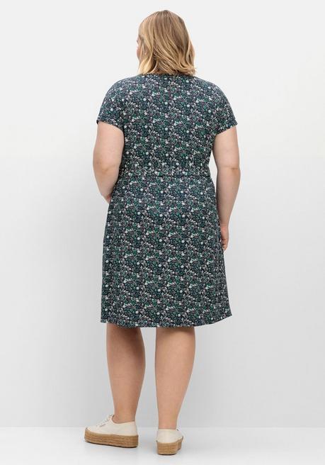 Sheego Jerseykleid Mit Blumenprint Und Bindegürtel - Nachtblau Gemustert Sheego
