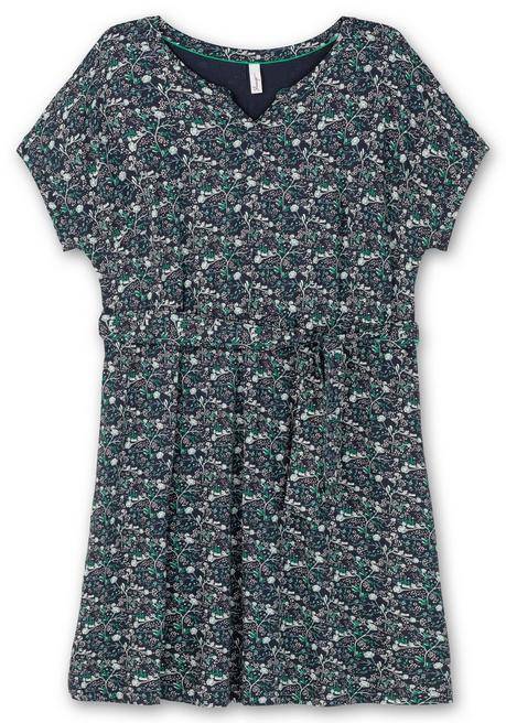 Sheego Jerseykleid Mit Blumenprint Und Bindegürtel - Nachtblau Gemustert Sheego