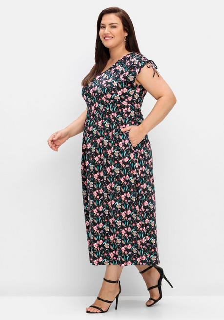 Sheego Jerseykleid Mit Blumenprint Und Weitem Rock - Schwarz Gemustert Sheego