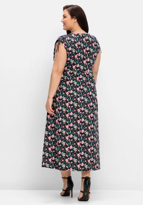 Sheego Jerseykleid Mit Blumenprint Und Weitem Rock - Schwarz Gemustert Sheego