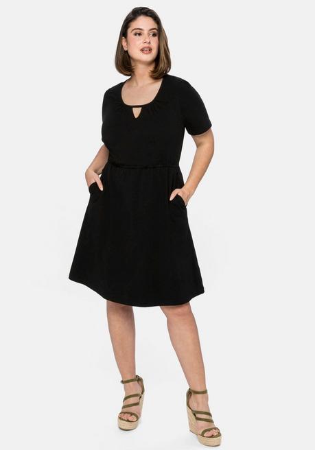 Sheego Jerseykleid Mit Cut-out Am Ausschnitt - Schwarz Sheego