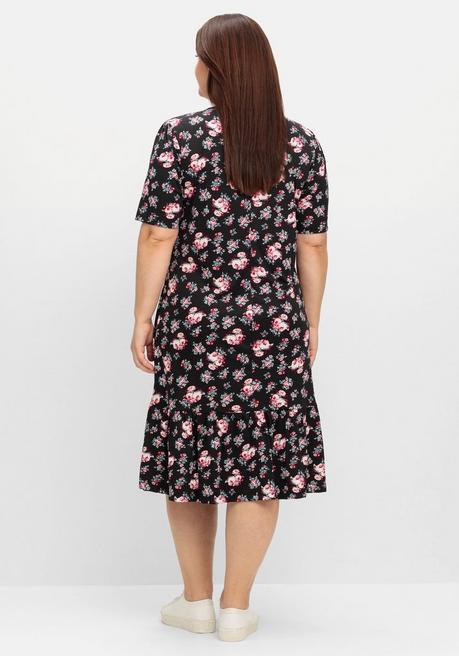 Sheego Jerseykleid Mit Geknotetem Ausschnitt - Schwarz Gemustert Sheego