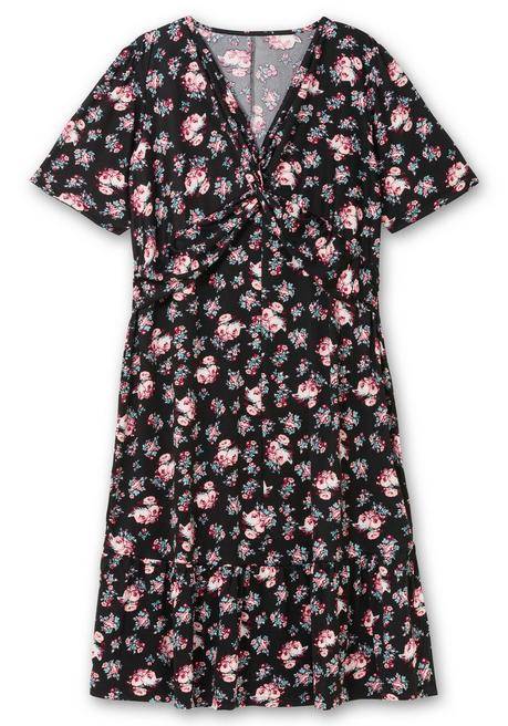 Sheego Jerseykleid Mit Geknotetem Ausschnitt - Schwarz Gemustert Sheego