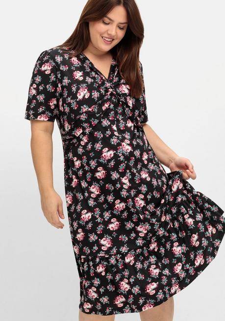 Sheego Jerseykleid Mit Geknotetem Ausschnitt - Schwarz Gemustert Sheego