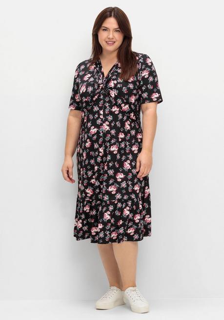 sheego Jerseykleid mit geknotetem Ausschnitt - schwarz gemustert sheego