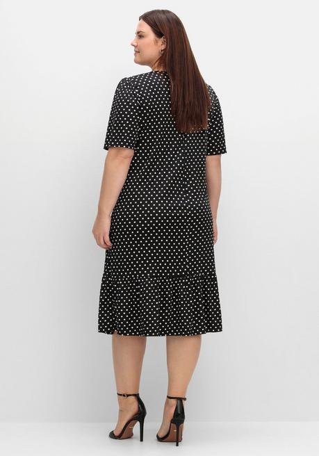 Sheego Jerseykleid Mit Geknotetem Ausschnitt - Schwarz-weiß Gemustert Sheego