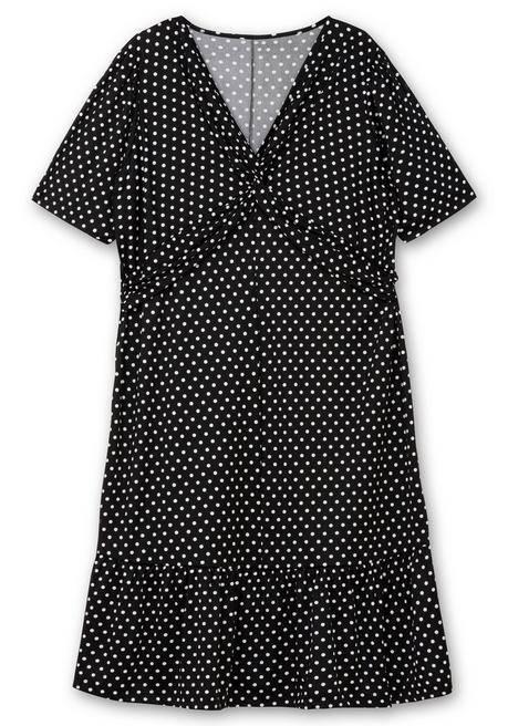 Sheego Jerseykleid Mit Geknotetem Ausschnitt - Schwarz-weiß Gemustert Sheego