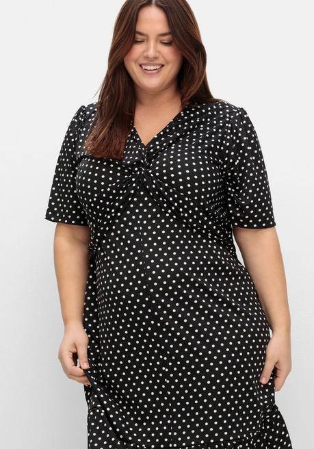 Sheego Jerseykleid Mit Geknotetem Ausschnitt - Schwarz-weiß Gemustert Sheego