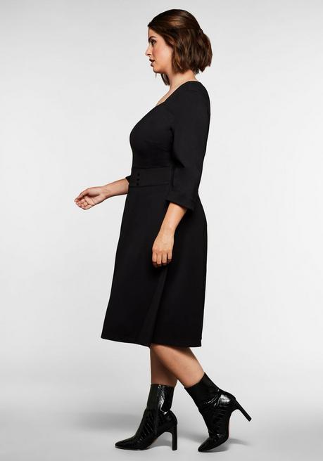 Sheego By Joe Browns Jerseykleid Mit Herzausschnitt Und Taillenband - Schwarz Sheego