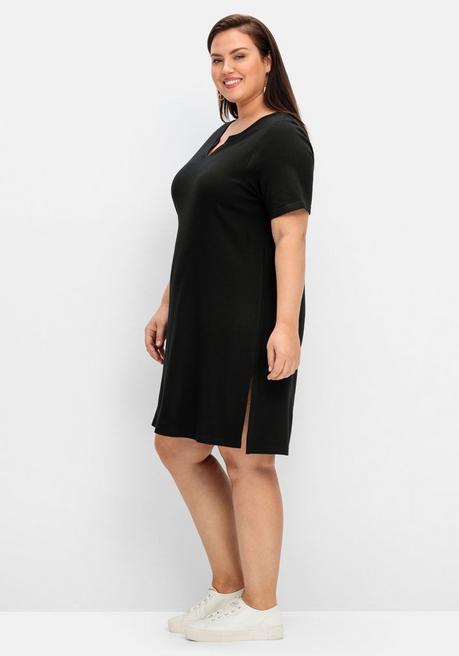 Sheego Jerseykleid Mit Hohen Seitenschlitzen - Schwarz Sheego