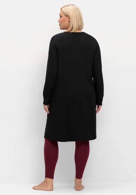 Sheego Jerseykleid Mit Kängurutasche, In Leichter A-Linie - Schwarz Sheego