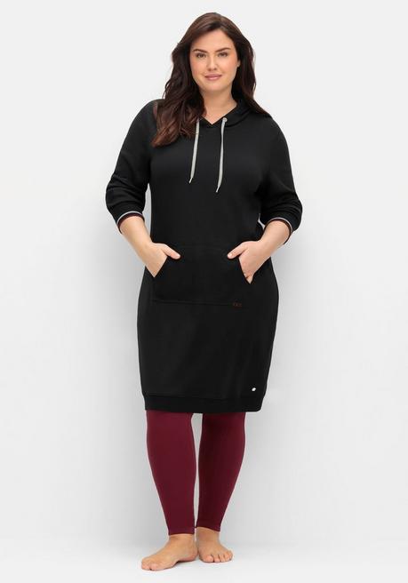 sheego Jerseykleid mit Kapuze und Kängurutasche - schwarz sheego