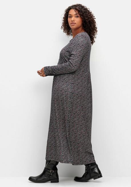 Sheego Jerseykleid Mit Minimalprint Und Kontrastknöpfen - Schwarz Gemustert Sheego