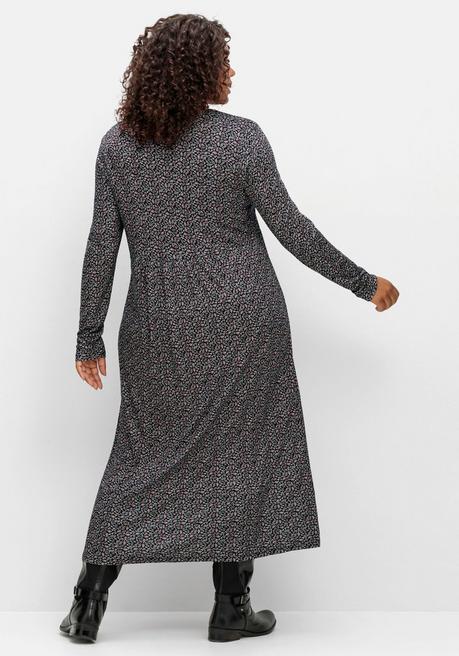 Sheego Jerseykleid Mit Minimalprint Und Kontrastknöpfen - Schwarz Gemustert Sheego