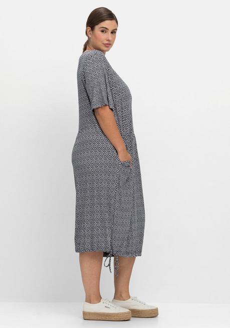 Sheego Jerseykleid Mit Minimalprint Und Saum-Tunnelzug - Nachtblau Gemustert Sheego