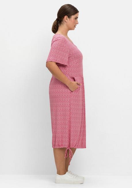 Sheego Jerseykleid Mit Minimalprint Und Saum-Tunnelzug - Orchidee Gemustert Sheego