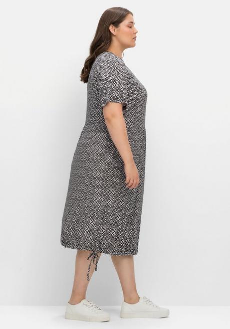 Sheego Jerseykleid Mit Minimalprint Und Saum-Tunnelzug - Schwarz Gemustert Sheego