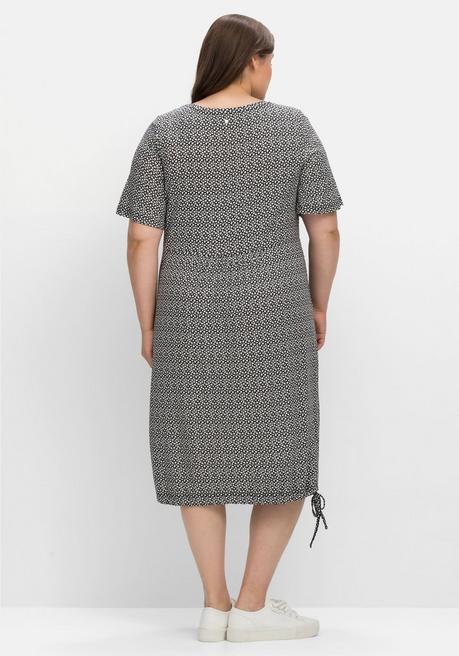 Sheego Jerseykleid Mit Minimalprint Und Saum-Tunnelzug - Schwarz Gemustert Sheego