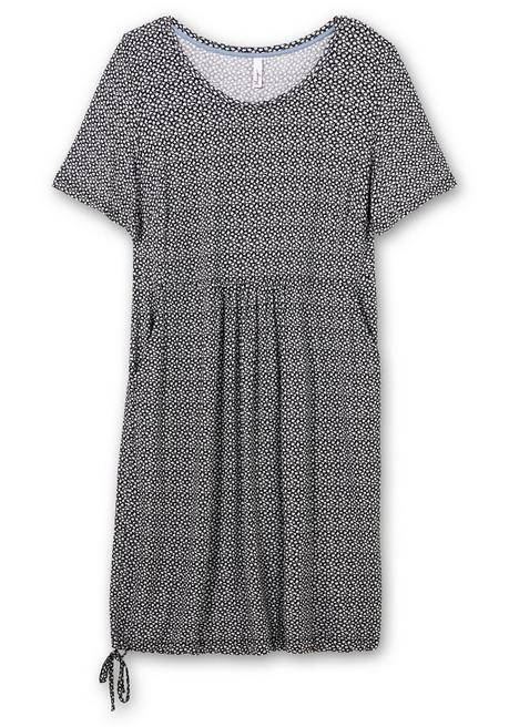 Sheego Jerseykleid Mit Minimalprint Und Saum-Tunnelzug - Schwarz Gemustert Sheego