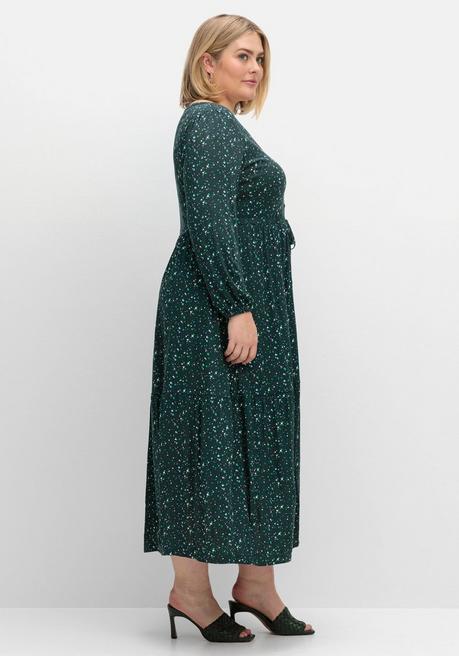 Sheego Jerseykleid Mit Minimalprint Und Taillen-Tunnelzug - Tiefgrün Gemustert Sheego