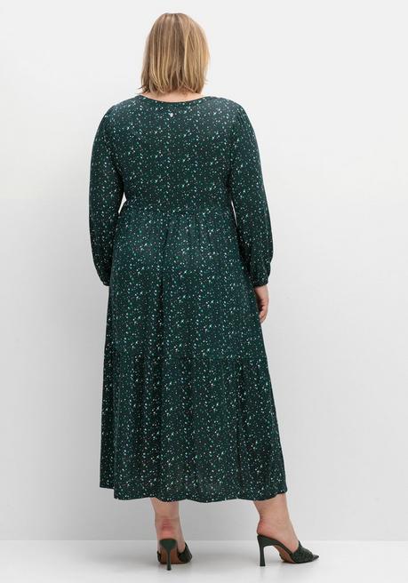 Sheego Jerseykleid Mit Minimalprint Und Taillen-Tunnelzug - Tiefgrün Gemustert Sheego