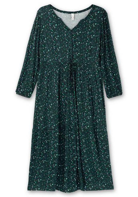 Sheego Jerseykleid Mit Minimalprint Und Taillen-Tunnelzug - Tiefgrün Gemustert Sheego