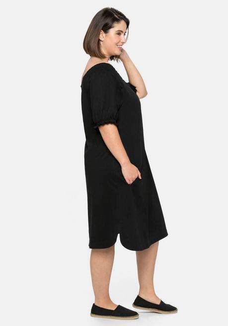 Sheego Jerseykleid Mit Smok-Ausschnitt Und Puffärmeln - Schwarz Sheego