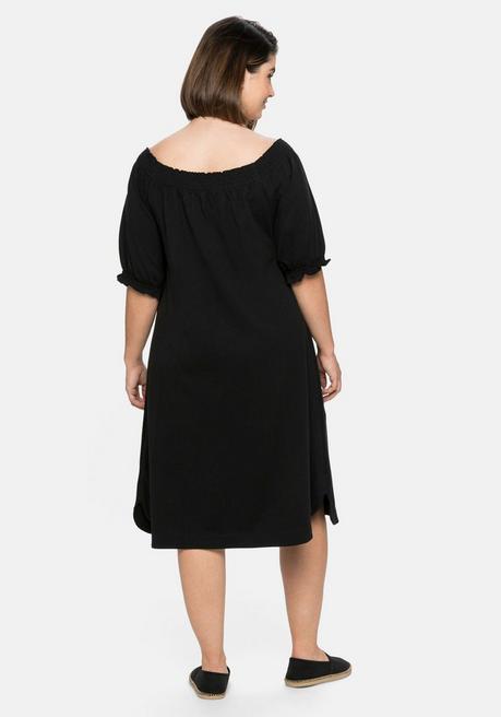 Sheego Jerseykleid Mit Smok-Ausschnitt Und Puffärmeln - Schwarz Sheego