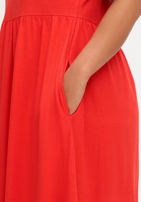 Sheego Jerseykleid Mit Tunnelzug Am Ärmel - Rot Sheego