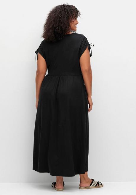 Sheego Jerseykleid Mit Tunnelzug Am Ärmel - Schwarz Sheego