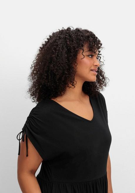 Sheego Jerseykleid Mit Tunnelzug Am Ärmel - Schwarz Sheego