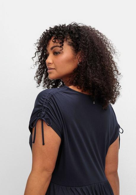 Sheego Jerseykleid Mit Tunnelzug Am Ärmel - Tiefblau Sheego