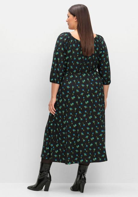 Sheego Jerseykleid Mit Variablem Carmen-Ausschnitt - Schwarz Gemustert Sheego