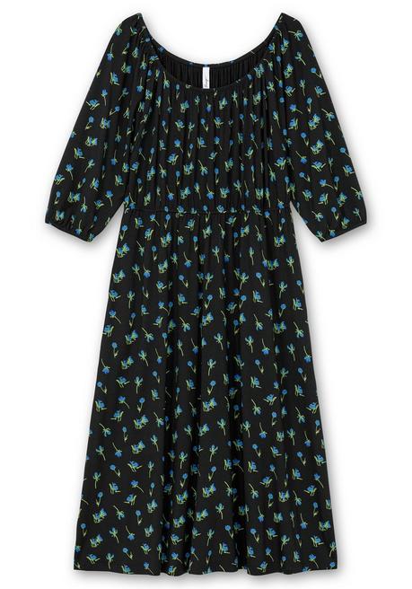 Sheego Jerseykleid Mit Variablem Carmen-Ausschnitt - Schwarz Gemustert Sheego