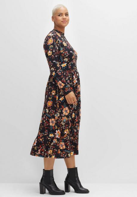 Sheego By Joe Browns Jerseykleid Mit Weit Schwingendem Rock, Blumenprint - Schwarz Bedruckt Sheego