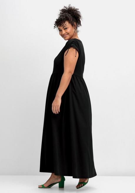 Sheego Jerseykleid Mit Weitem Rock Und V-Ausschnitt - Schwarz Sheego