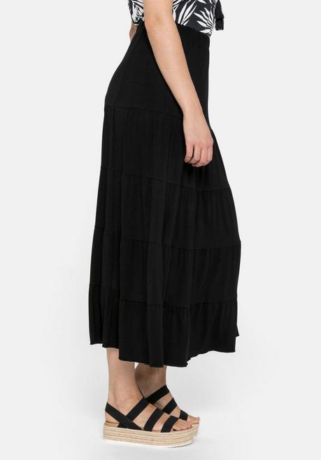 Sheego Jerseyrock In Maxilänge, Mit Stufigen Volants - Schwarz Sheego