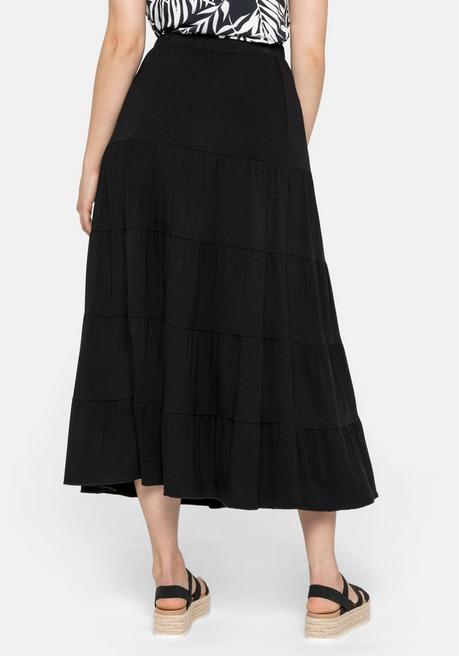 Sheego Jerseyrock In Maxilänge, Mit Stufigen Volants - Schwarz Sheego