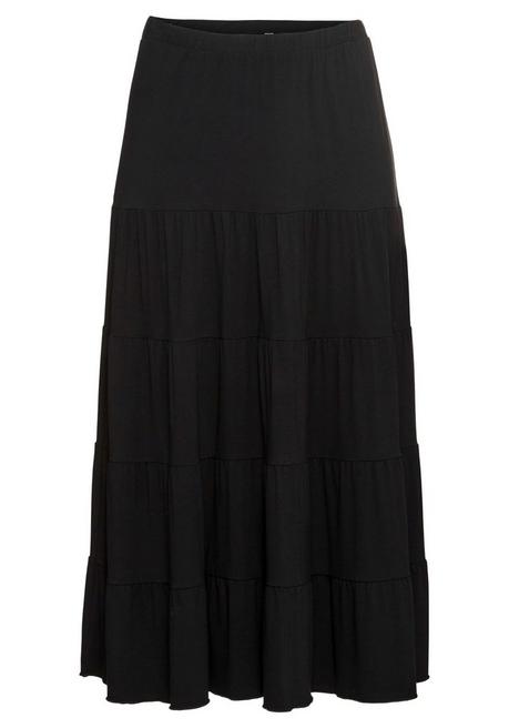 Sheego Jerseyrock In Maxilänge, Mit Stufigen Volants - Schwarz Sheego