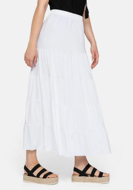 Sheego Jerseyrock In Maxilänge, Mit Stufigen Volants - Weiß Sheego